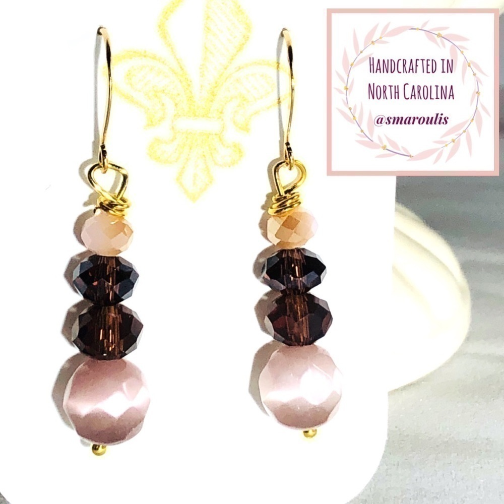 BOHO Indie 14k/Sterling Silver Earrings  Pink Jade, Cats Eye Pink Deep Purple - Picture 8 of 9